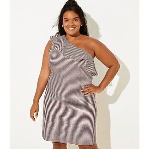 Loft Womens Maroon White Striped Ruffle One Shoulder Plus Size Dress Size 16